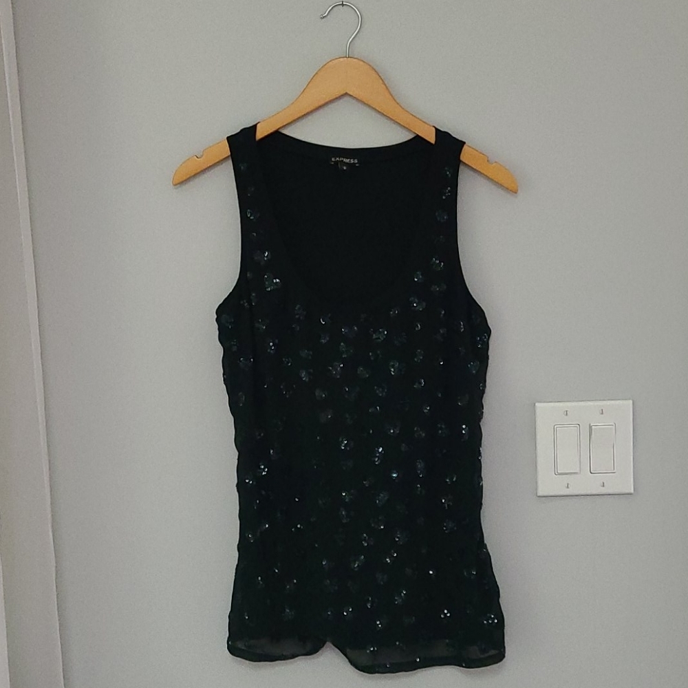 Express Black Heart Sequin Tank